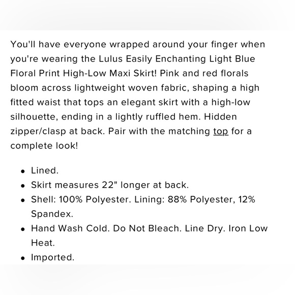 NWT - Lulu’s high-low, light blue with floral print maxi skirt. NEW! - Picture 11 of 11